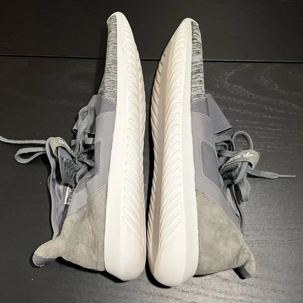Adidas Originals Gray Marl Tubular Defiant Knit/Suede Marathon Running Sneakers